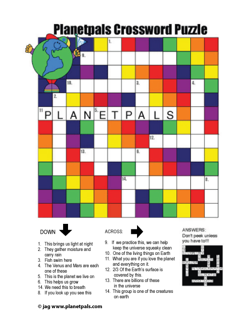 earth day crossword puzzle from planetpals
