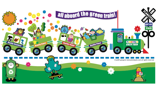 hop aboard planetpals green train